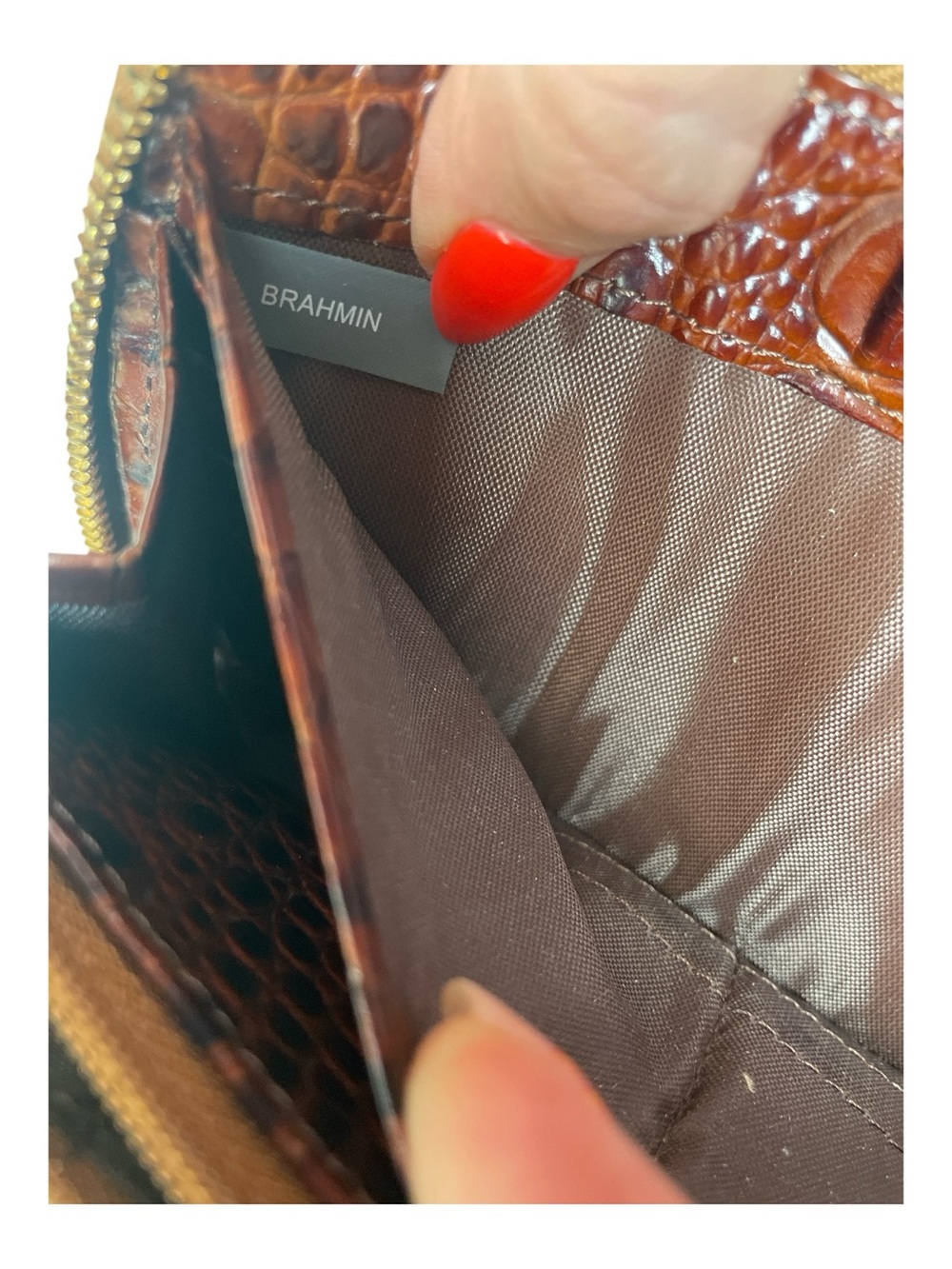 Brahmin Deep Chestnut Croc-Embossed Leather Zip Clutch - Picture 14 of 14